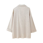 חליפת שני חלקים בד קרפ מבריק נעים מכנסיים ארוכים ובלייזר - ריקה