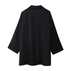 חליפת שני חלקים בד קרפ מבריק נעים מכנסיים ארוכים ובלייזר - ריקה