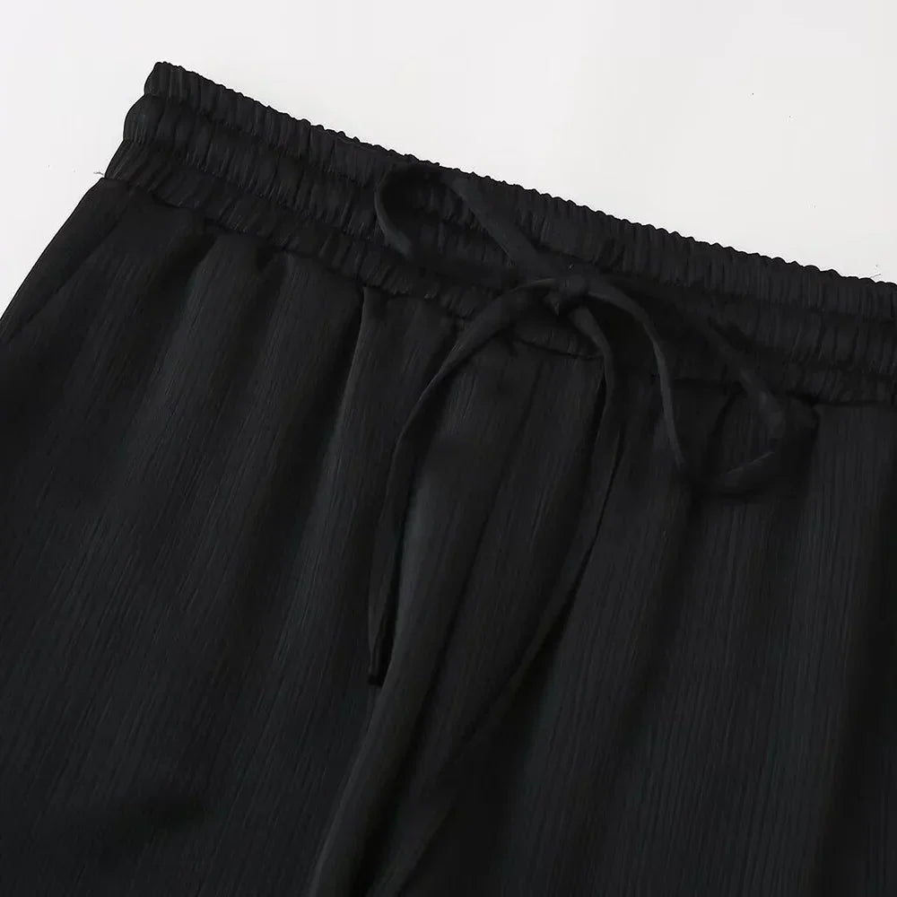 חליפת שני חלקים בד קרפ מבריק נעים מכנסיים ארוכים ובלייזר - ריקה