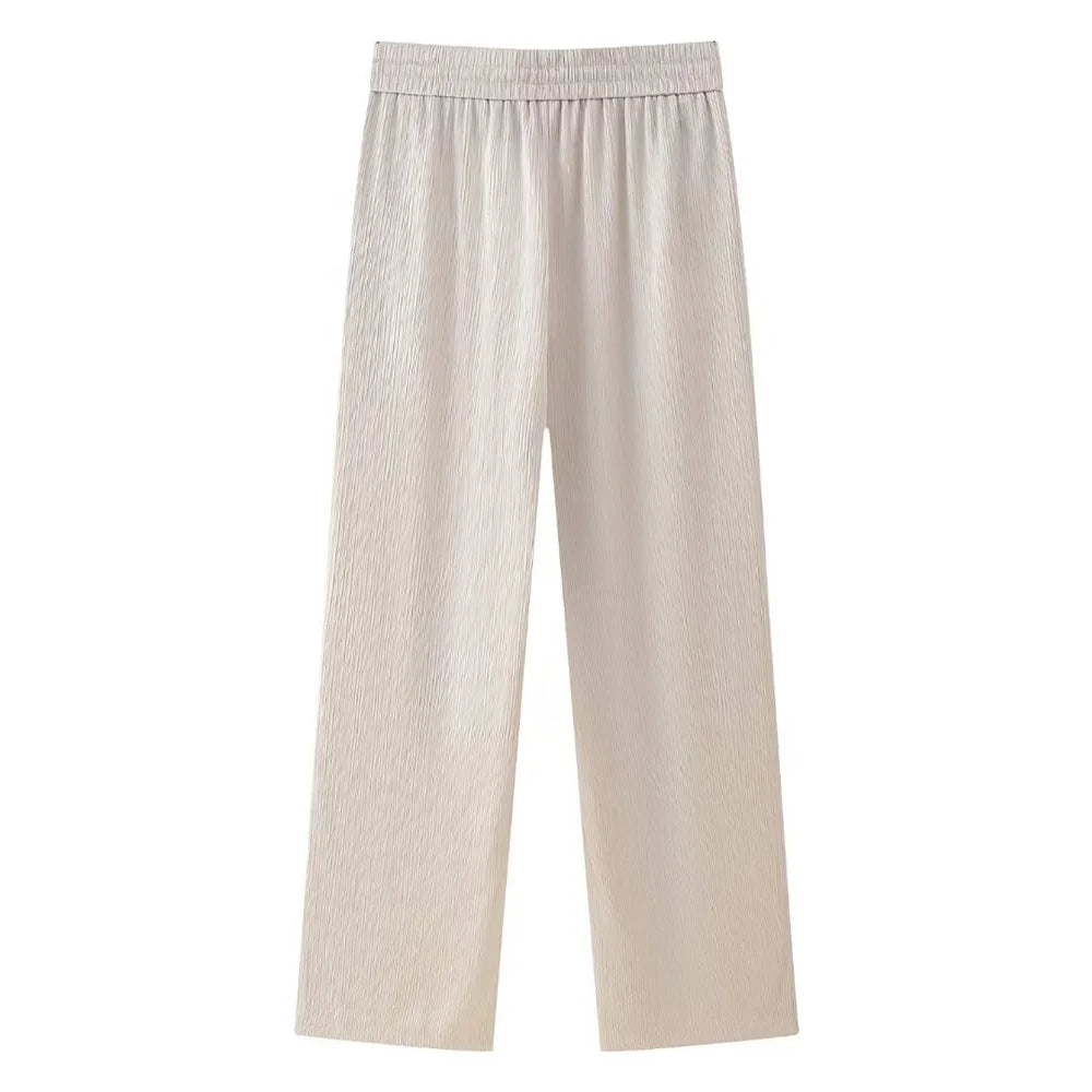 חליפת שני חלקים בד קרפ מבריק נעים מכנסיים ארוכים ובלייזר - ריקה